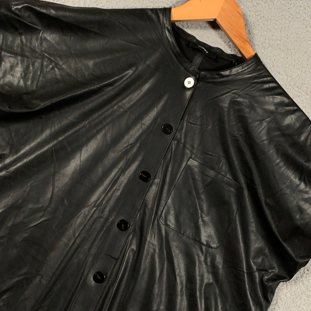 Theory Triangle Shirt Top Women Medium Black Faux Leather Boxy NO BELT